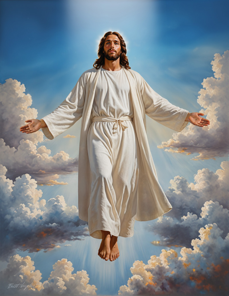 Jesus Christ ascending to heaven — Ascend portrait by Brett Snyder, free Christian artwork